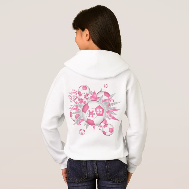 girls soccer ball blowout w pink gray stars hoodie (Back Full)