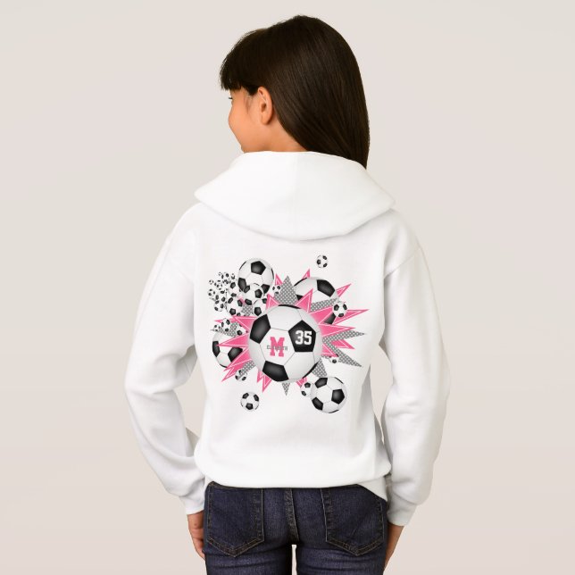 girls soccer ball blowout w pink gray stars hoodie (Back Full)