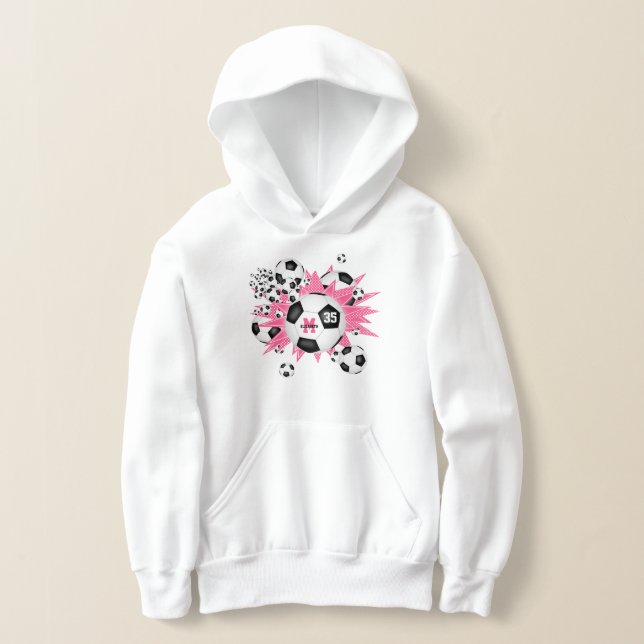 girls soccer ball blowout w pink white stars hoodie (Laydown)