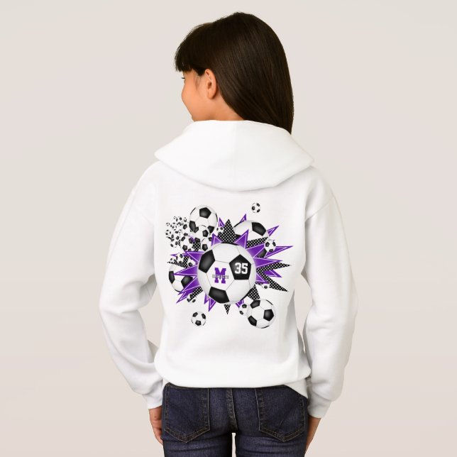 girls soccer ball blowout w purple black stars hoodie (Back Full)