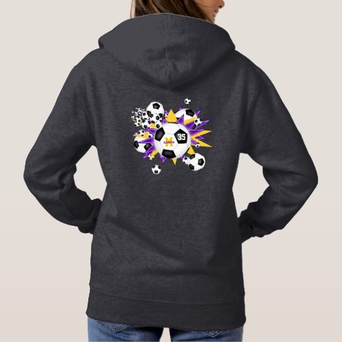 girls soccer ball blowout w purple gold stars hoodie