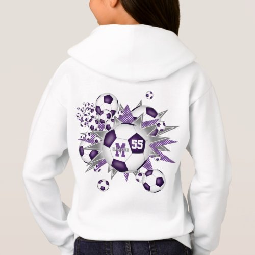 girls soccer ball blowout w purple gray stars hoodie