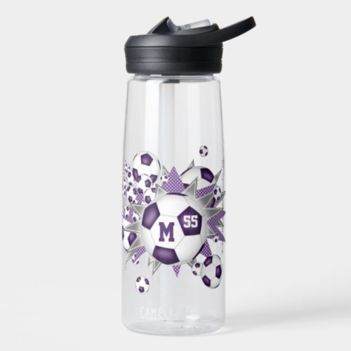 girls soccer ball blowout w purple gray stars water bottle