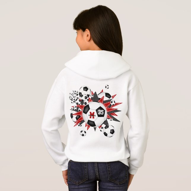 girls soccer ball blowout w red black stars hoodie (Back Full)