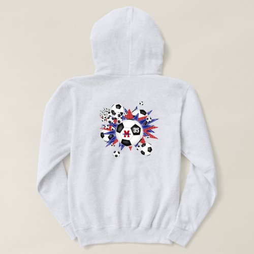 girls soccer ball blowout w red blue stars  hoodie