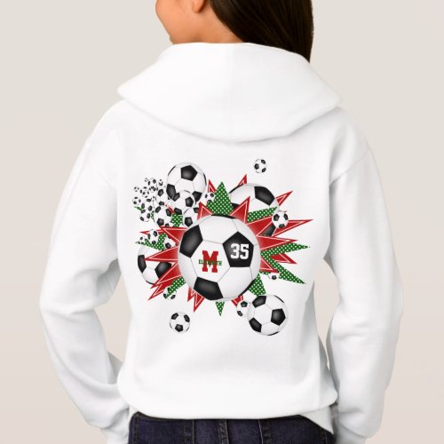 girls soccer ball blowout w red green stars hoodie