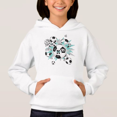 girls soccer ball blowout w teal gray stars hoodie