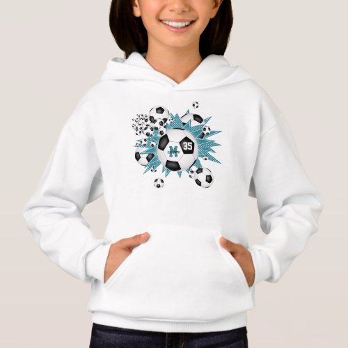 girls soccer ball blowout w teal white stars hoodie