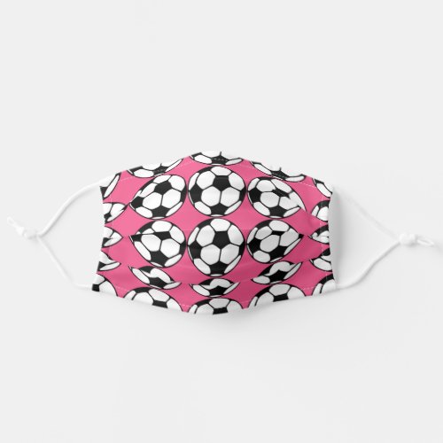 Girls Soccer Ball Pattern on Pink or Custom Color Adult Cloth Face Mask