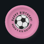 Girl's soccer ball sports Birthday custom pink Pap Paper Plates<br><div class="desc">Girl's soccer ball sports Birthday custom pink Paper Plate. Fun disposable party supplies for cute sporty children's celebration. Add your own name and wishes. Available in small and big sizes for cake and dinner parties.</div>