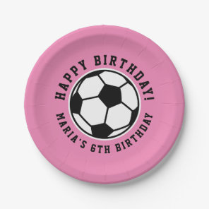 Girl's soccer ball sports Birthday custom pink Pap Paper Plates