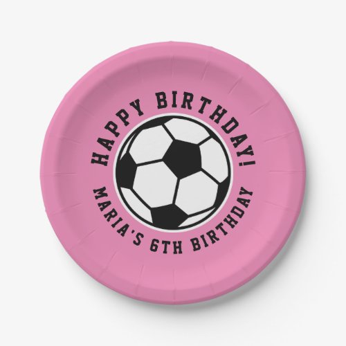 Girls soccer ball sports Birthday custom pink Pap Paper Plates
