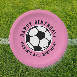 Girl's soccer ball sports Birthday custom pink Pap Paper Plates