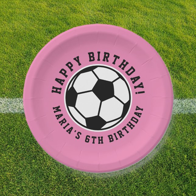 Girl's soccer ball sports Birthday custom pink Pap Paper Plates (soccer Birthday party plates)