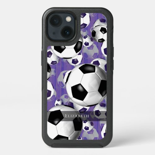 Girls soccer balls pattern purple iPhone 13 case