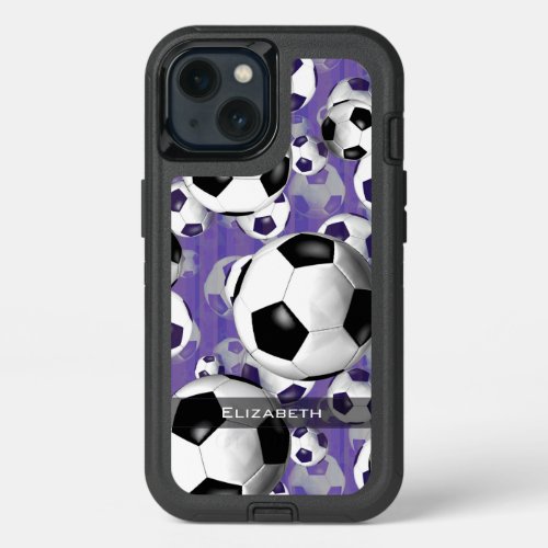 Girls soccer balls pattern purple iPhone 13 case