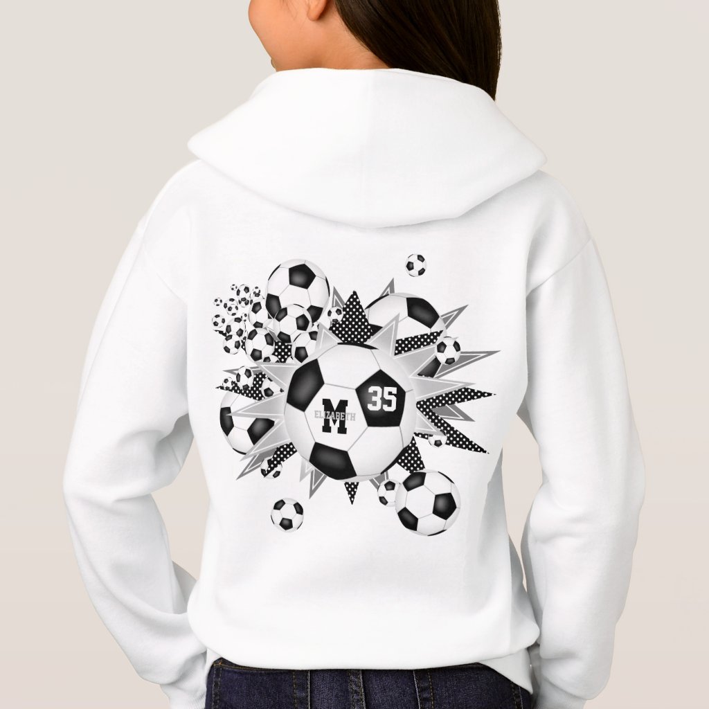girls soccer balls stars black gray personalized hoodie