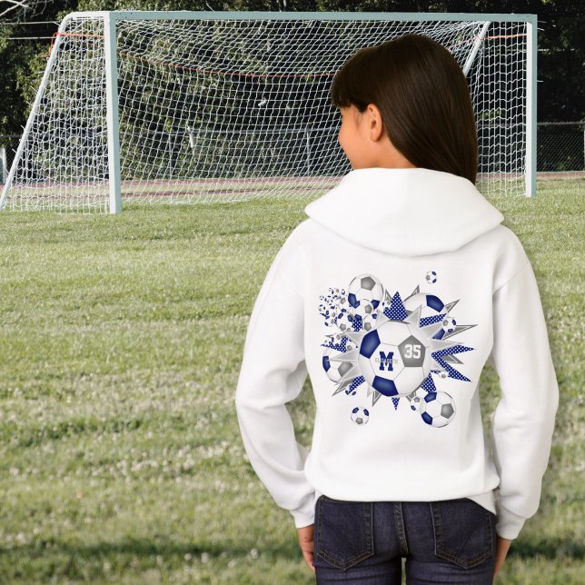 girls soccer balls stars blue gray personalized hoodie (Creator Uploaded)