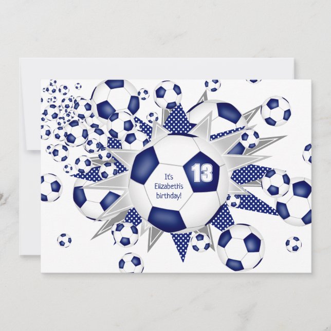 Girls Soccer birthday blue soccer ball blowout Announcement (Front)