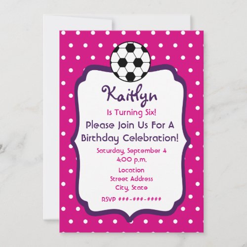 Girls Soccer Birthday Invite_ Pink With Purple Invitation