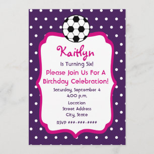 Girls Soccer Birthday Invite- Purple With Pink Invitation