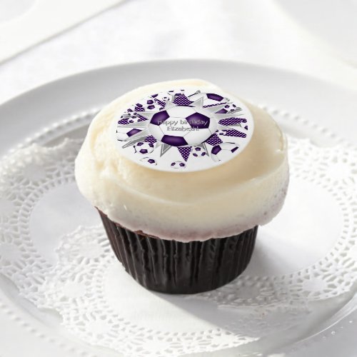 Girls soccer birthday or team party purple white  edible frosting rounds