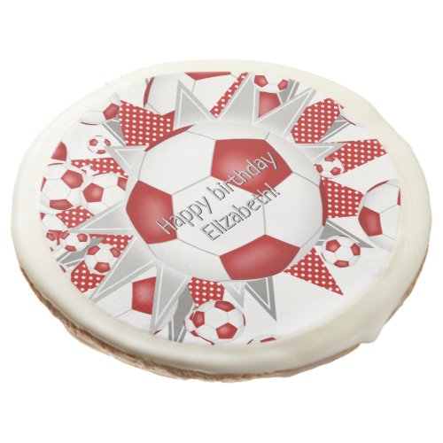 Girls soccer birthday or team party red white  sugar cookie