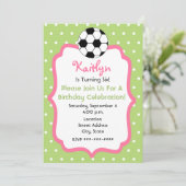 Girl's Soccer Birthday Party Invitation (Standing Front)