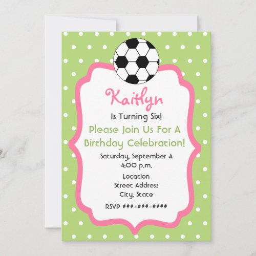 Girl's Soccer Birthday Party Invitation