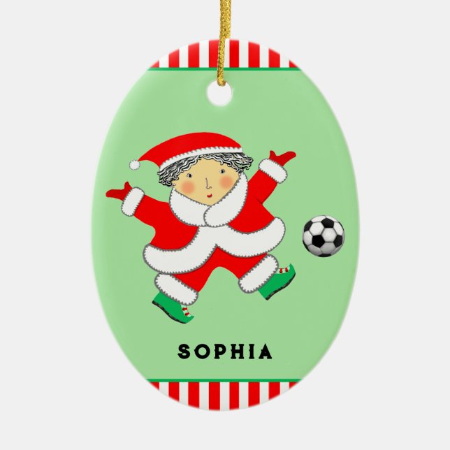Girls Soccer Christmas Collectible Ceramic Ornament (Front)