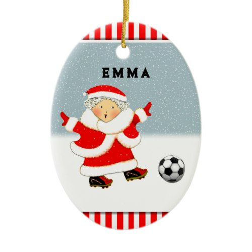 Girls Soccer Christmas Collectible Ceramic Ornament