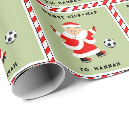 Girls Soccer Christmas Holiday Gift Wrapping Paper