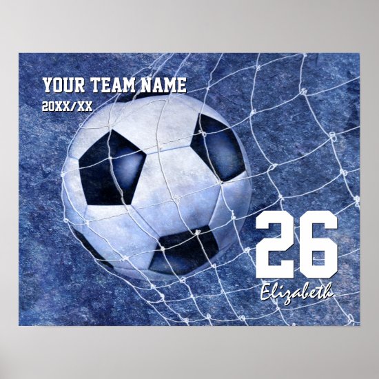 Girls' soccer commemorative team her name number poster