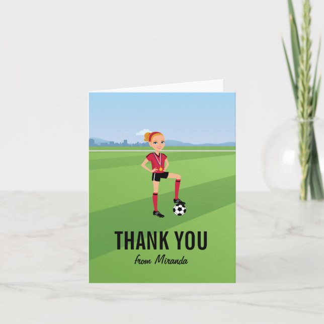 Girl's Soccer Game Thank You Card (Front)