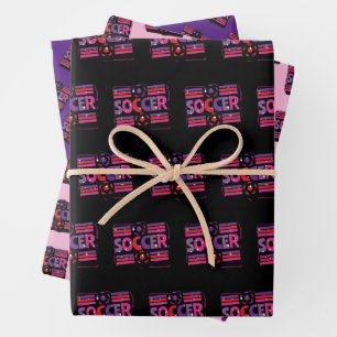 Girls Soccer Geometric Retro Typography Wrapping Paper Sheets