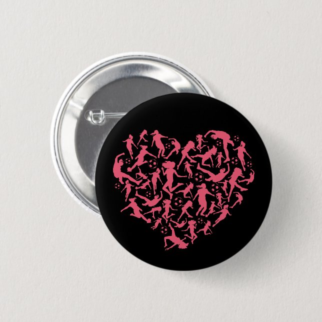Girls Soccer Heart - Women Players Button (Front & Back)