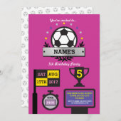 Girls Soccer Party Birthday Sports Pink Invite (Front/Back)