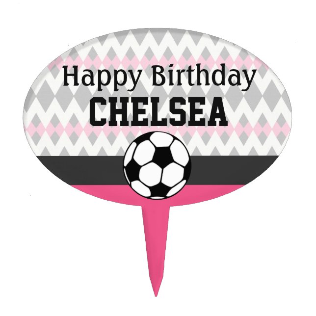 Girl's Soccer Party Custom Birthday Cake Topper (Front)