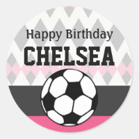 Girl's Soccer Party Custom Birthday Classic Round Sticker