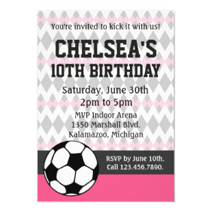 Girl's Soccer Party Custom Birthday Invitation