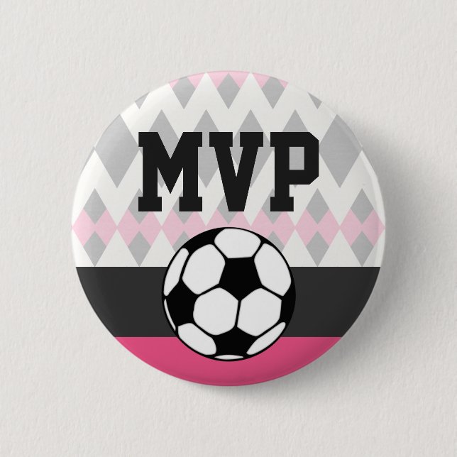 Girl's Soccer Party Custom Birthday MVP Pinback Button (Front)