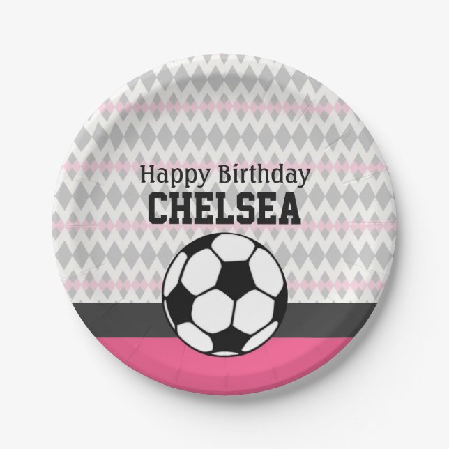 Girl's Soccer Party Custom Birthday Paper Plates (Front)