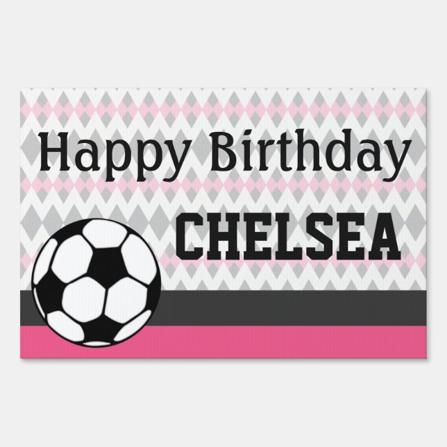Girl's Soccer Party Custom Birthday Yard Sign (Front)