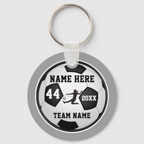 Girls Soccer Party Favors Gray Black and White Keychain