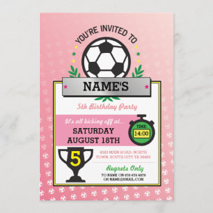 Girls Soccer Party Sports Birthday Pink Invites