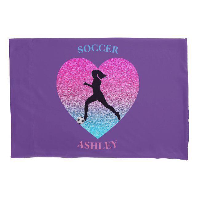 Girls Soccer Personalized Purple Pillowcase (Front)