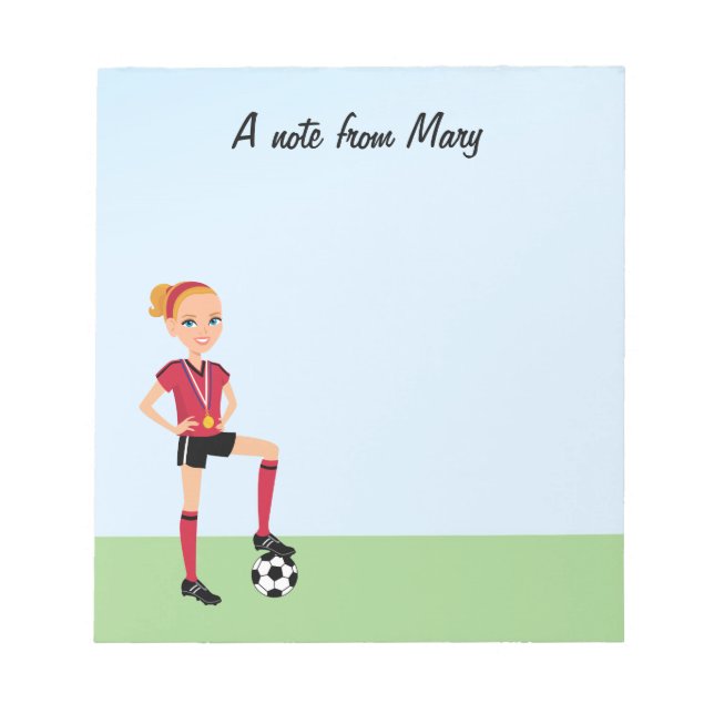 Girl's Soccer Player Notepad Personalized (Front)