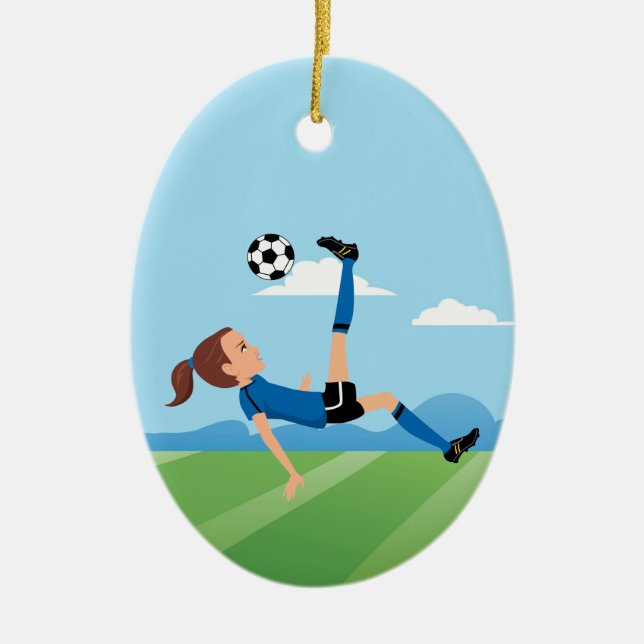 Girl's Soccer Player Personalized Ceramic Ornament (Front)