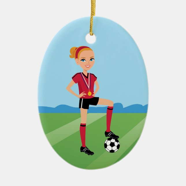 Girl's Soccer Player Personalized Ceramic Ornament (Front)