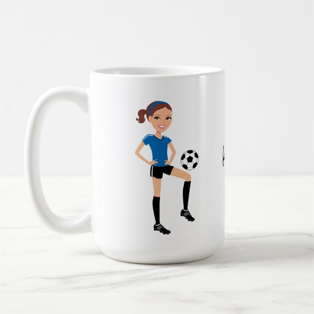 Girl's Soccer Player Personalized Coffee Mug (Left)